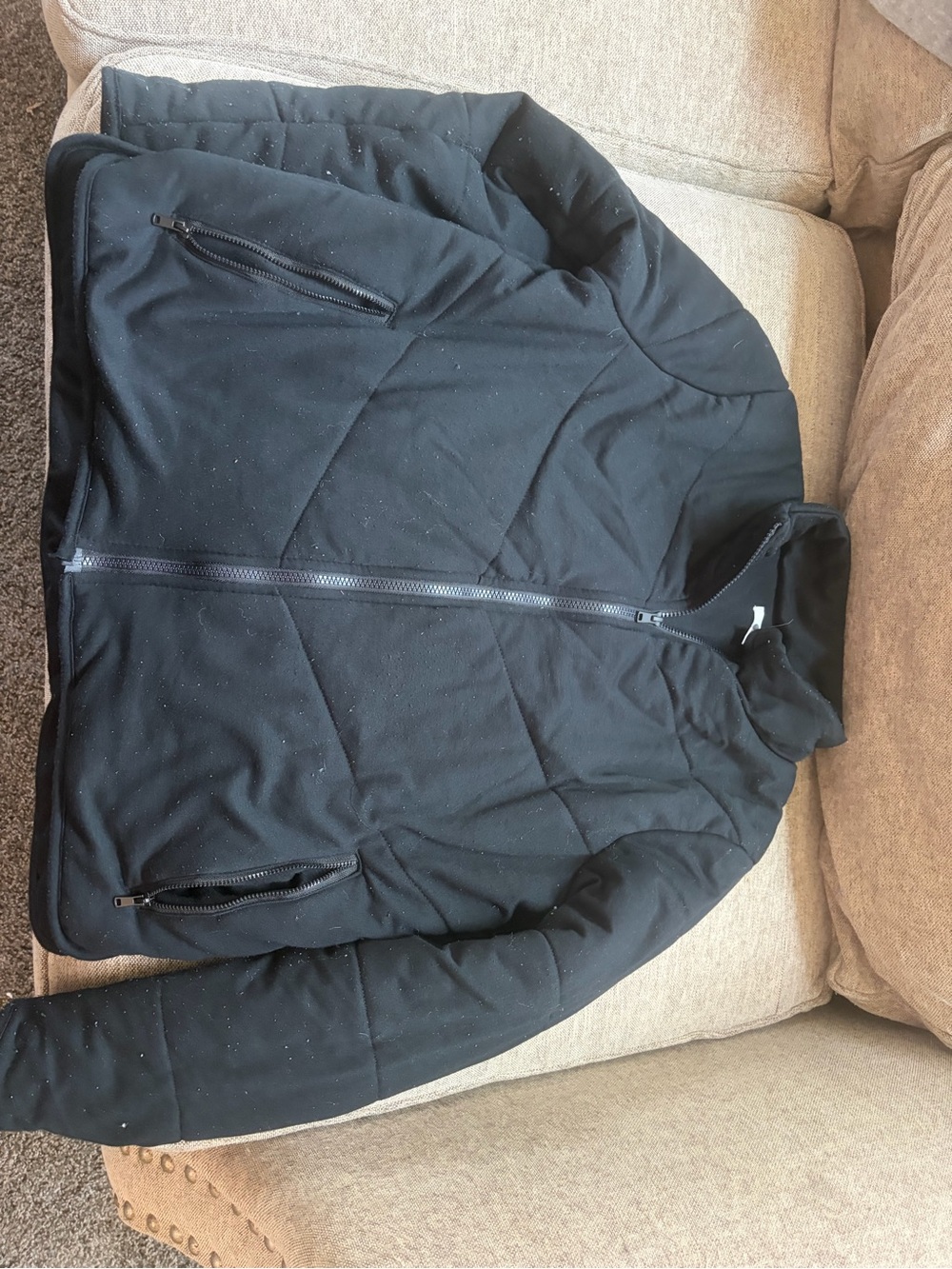 Three Dots Black Quilted Zip-Up Puffer Jacket